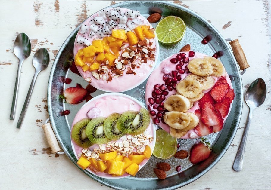 Delicious fruit smoothie bowls made with a Vitality 4 Life Food Blender