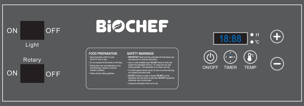 BioChef Commercial Rotating 15T Food Dehydrator Control Panel
